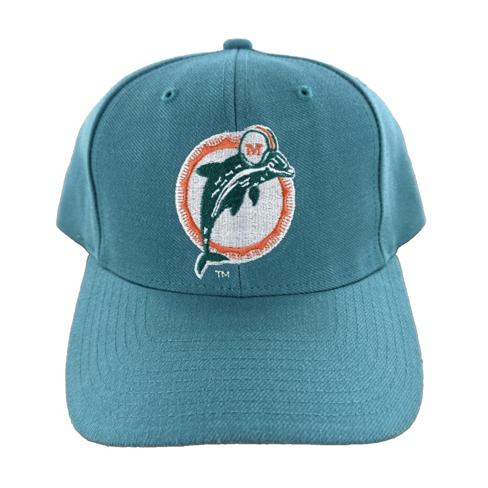Vintage Team NFL Miami Dolphins Snapback Hat Teal Orange Embroidered Wool Cap
